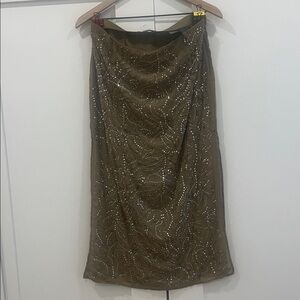 H&M Olive Embellished Midi Skirt